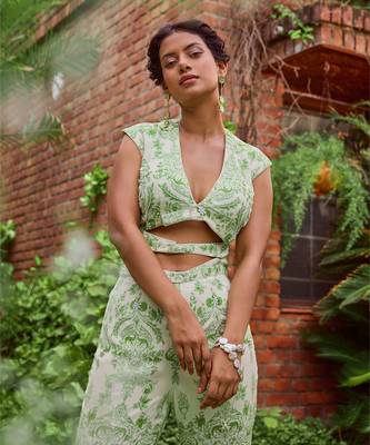 Green print crepe jumpsuit 3