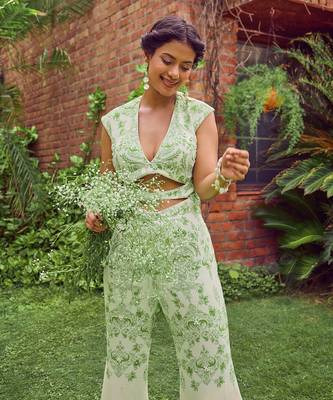 Green print crepe jumpsuit 4