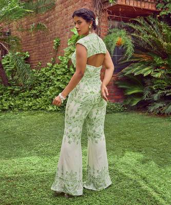 Green print crepe jumpsuit 5