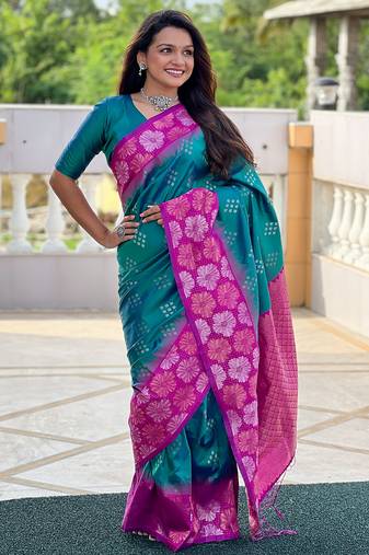 Rama soft silk weaving dual jari designer ethnic indian traditional saree