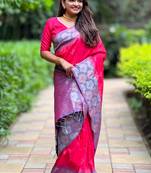 Pink soft silk weaving dual jari designer ethnic indian traditional saree
