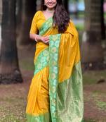 Yellow soft silk weaving dual jari designer ethnic indian traditional saree
