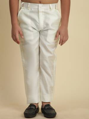 White sequince embroidered silk indowestern set for boys ethnic wear 5