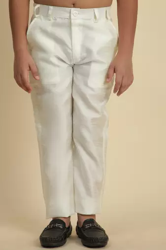 White sequince embroidered silk indowestern set for boys ethnic wear