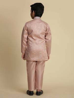 Pink sequince embroidered silk indowestern set for boys ethnic wear 3