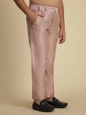 Pink sequince embroidered silk indowestern set for boys ethnic wear 4