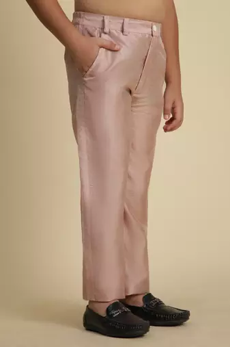 Pink sequince embroidered silk indowestern set for boys ethnic wear