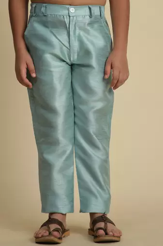 Firozi sequince embroidered silk indowestern set for boys ethnic wear