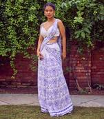 Blue print crepe saree