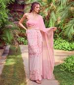 Pink print crepe saree