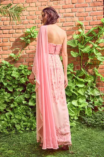 Pink print crepe saree