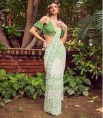Green print crepe saree