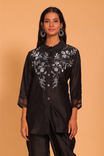 Black coset hand embroidery