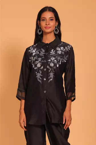 Black coset hand embroidery