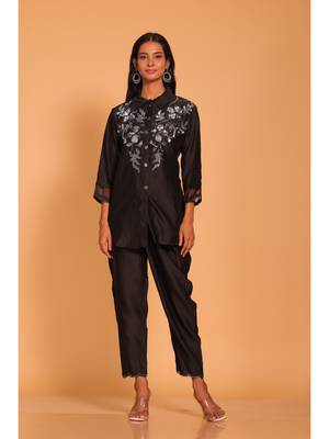 Black coset hand embroidery 2