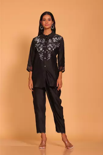 Black coset hand embroidery
