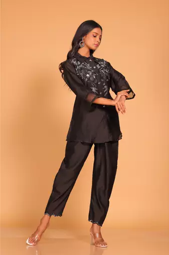 Black coset hand embroidery