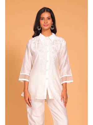 White coset hand embroidery 1