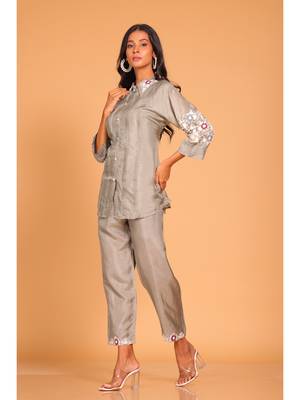 Grey  coset hand embroidery 1