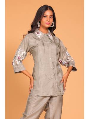 Grey  coset hand embroidery 2