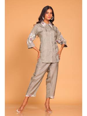 Grey  coset hand embroidery 3