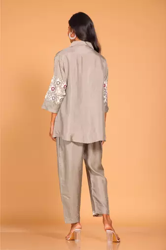 Grey  coset hand embroidery