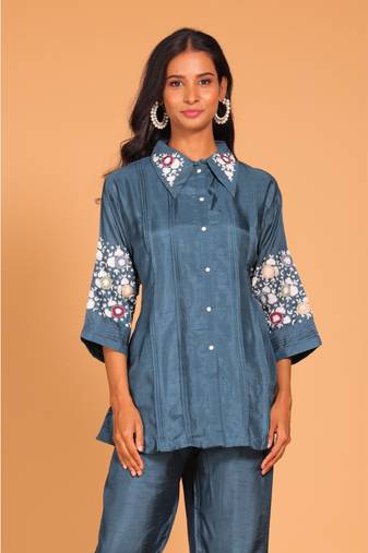 Blue  coset hand embroidery