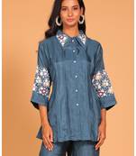 Blue  coset hand embroidery