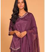 Dark wine  crop top with dupatta hand embroidery