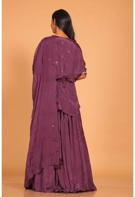 Dark wine  crop top with dupatta hand embroidery 4