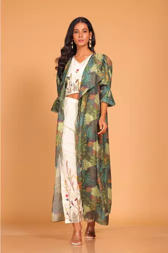 Light multicolour long top with pant hand embroidery