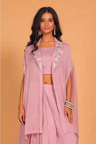 Hot pink crop top set hand embroidery