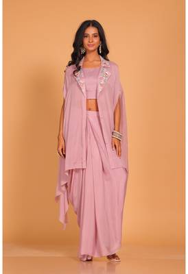 Hot pink crop top set hand embroidery 2