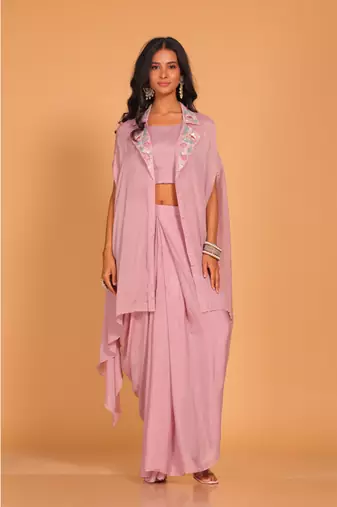 Hot pink crop top set hand embroidery