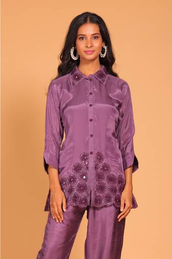 Purple  coset hand embroidery