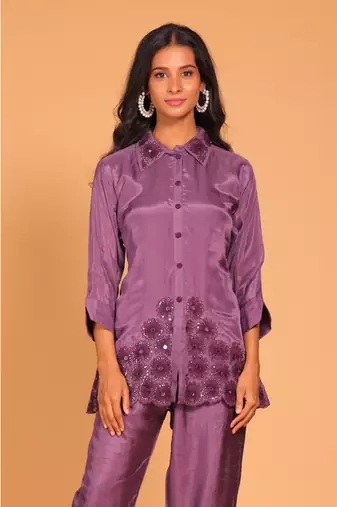 Purple  coset hand embroidery