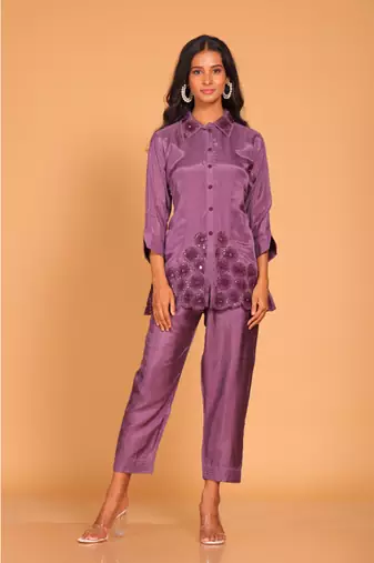 Purple  coset hand embroidery