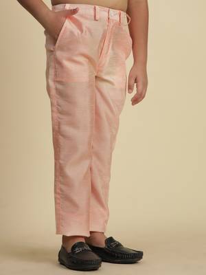 Pink silk embroidered kurta pajama set with waistcoat for boys party,wedding outfits traditional wear 5