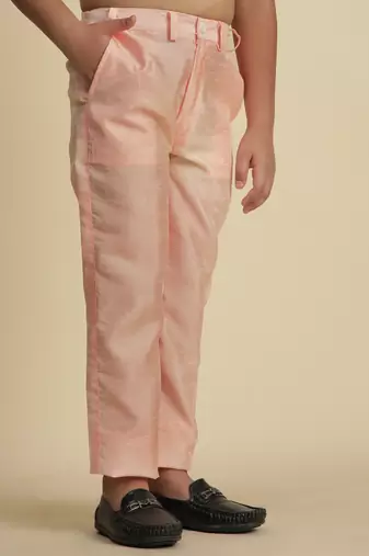 Pink silk embroidered kurta pajama set with waistcoat for boys party,wedding outfits traditional wear
