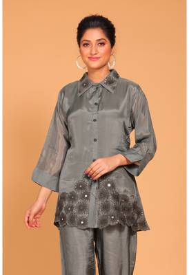 Grey  coset hand embroidery 1