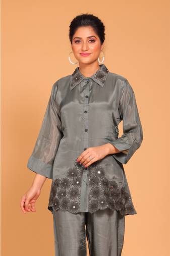 Grey  coset hand embroidery