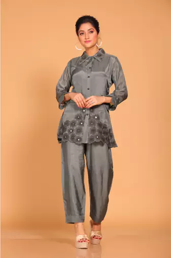 Grey  coset hand embroidery