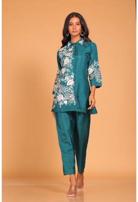 Sea green  coset hand embroidery 3