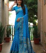 Blue paithani silk Woven border pallu designer saree with bandhej work