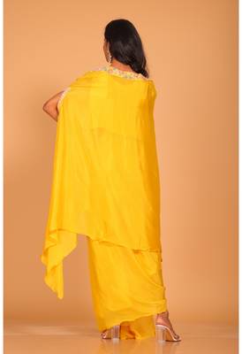 Yellow crop top set hand embroidery 4