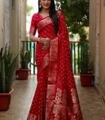 Maroon paithani silk Woven border pallu designer saree with bandhej work