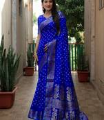 Royal blue paithani silk Woven border pallu designer saree with bandhej work