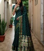 Green paithani silk Woven border pallu designer saree with bandhej work