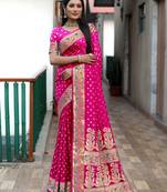 Pink paithani silk Woven border pallu designer saree with bandhej work