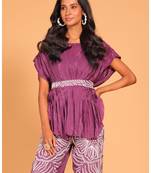 Light multicolour  short kaftan set with embroidery pant hand embroidery